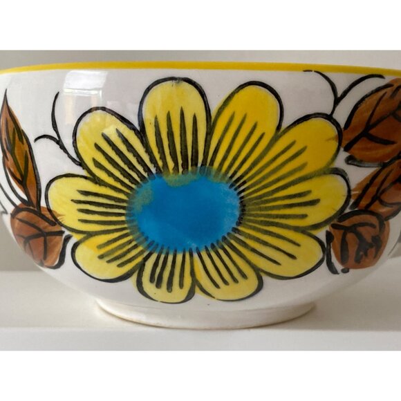 Soup Cup Mug Large JAPAN Hand Painted Vintage Yellow Brown Blue White - Picture 3 of 11